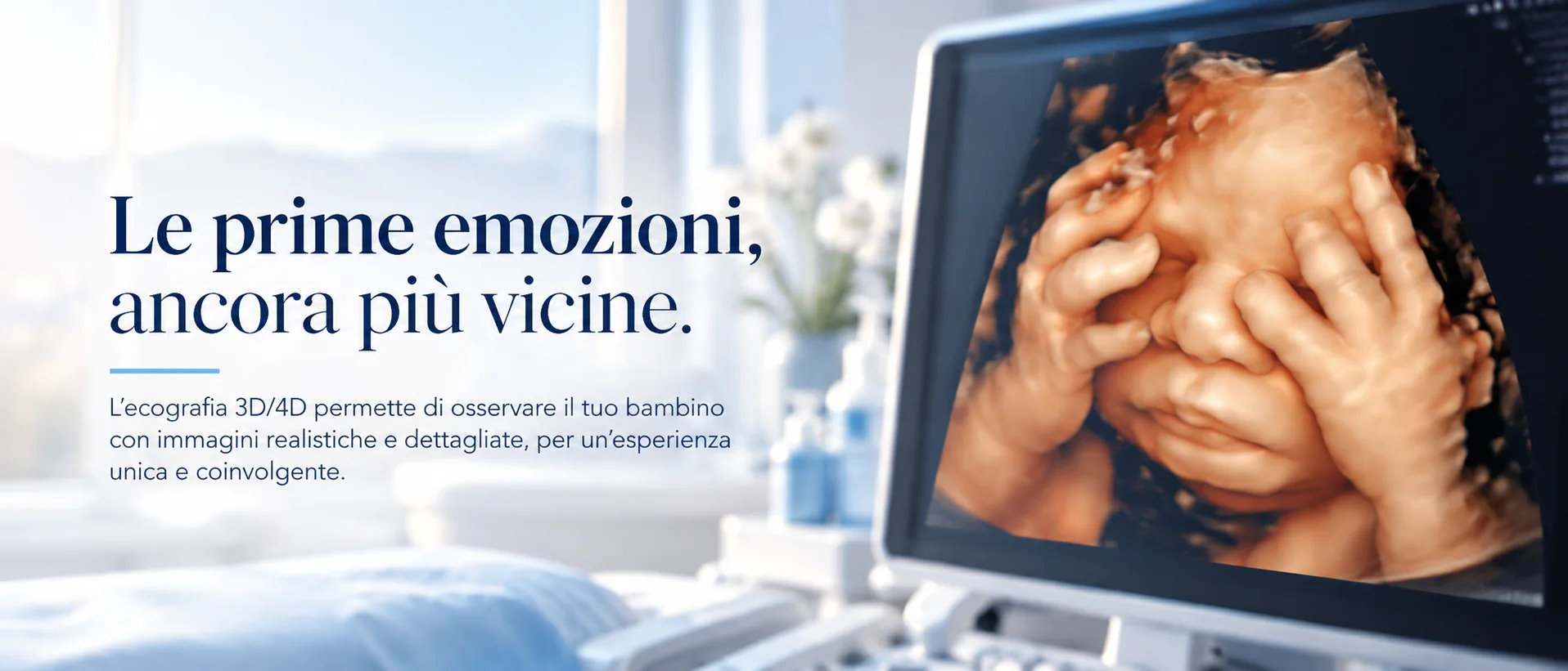 Le prime emozioni, ancora più vicine; intestazione grafica con fotografie e ambientazione medica