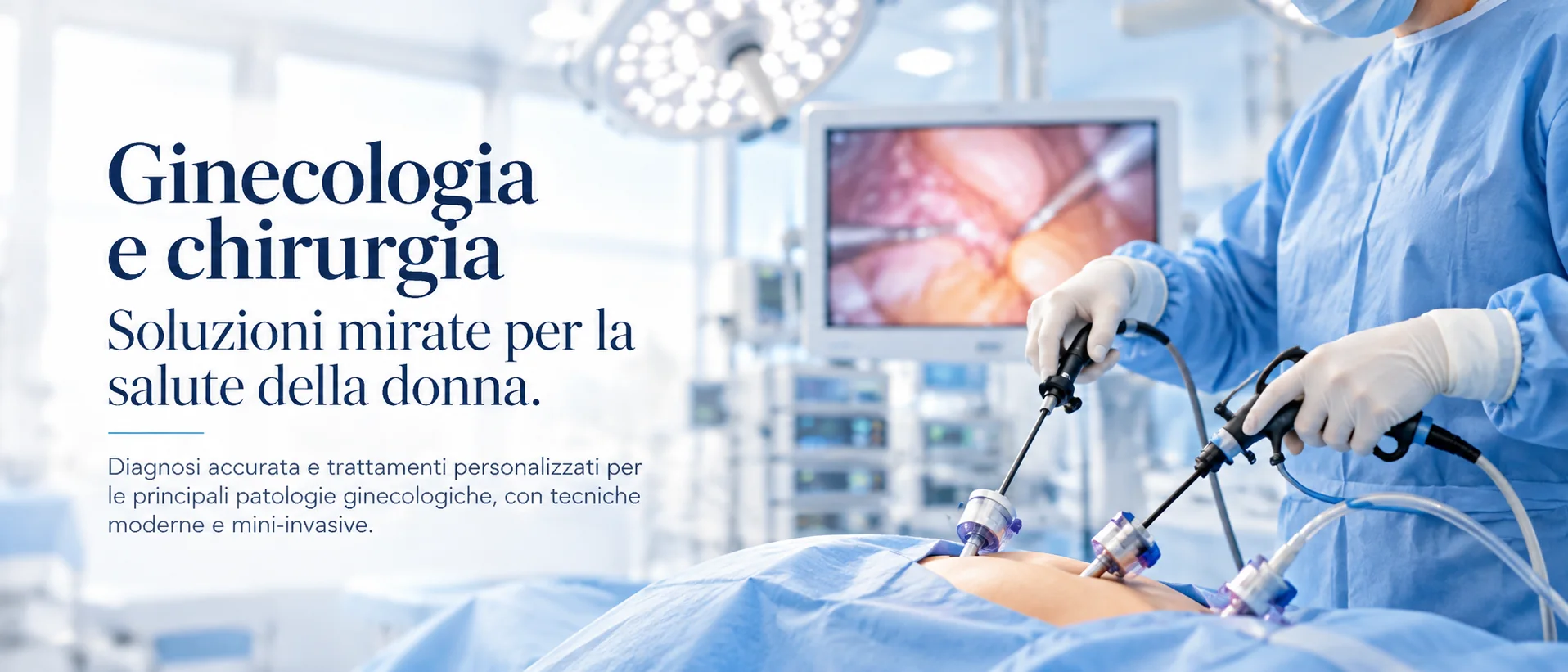 Ginecologia e chirurgia; intestazione grafica con fotografie e ambientazione medica