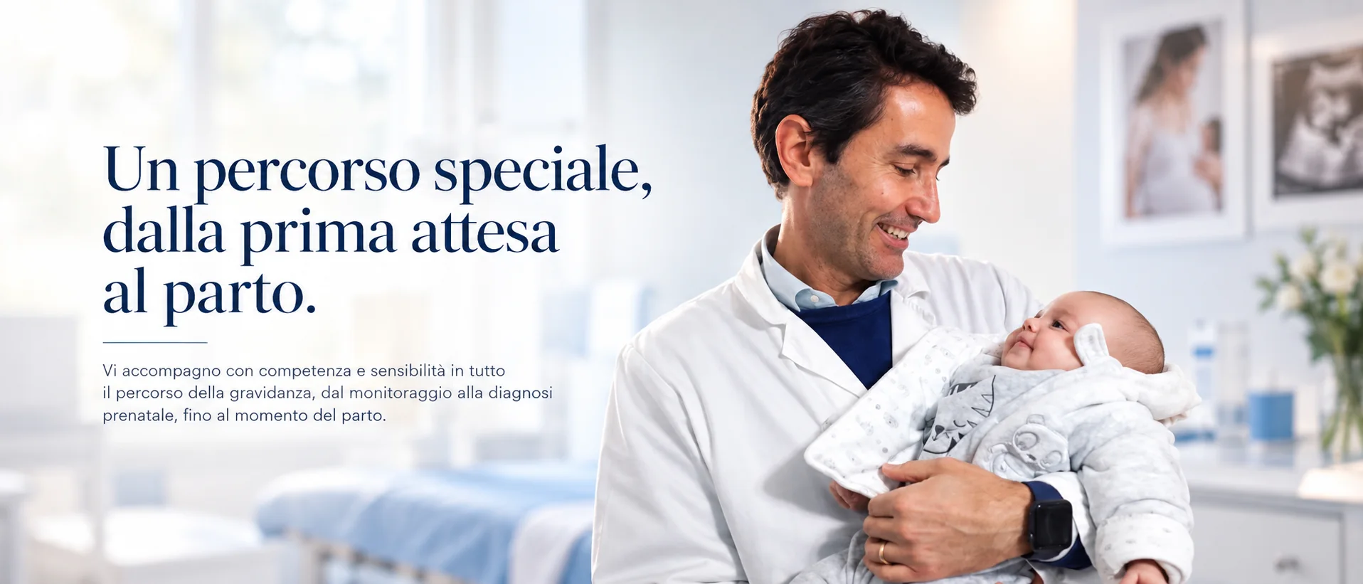 Un percorso speciale, dalla prima attesa al parto; intestazione grafica con fotografie e ambientazione medica
